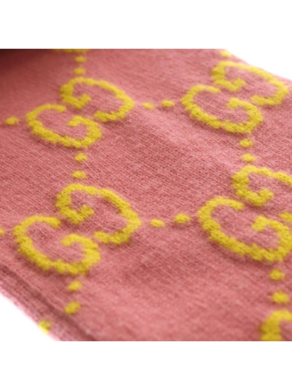 Gucci GG Wool Jacquard Scarf Logo Muffler Pink - Picture 5 of 6